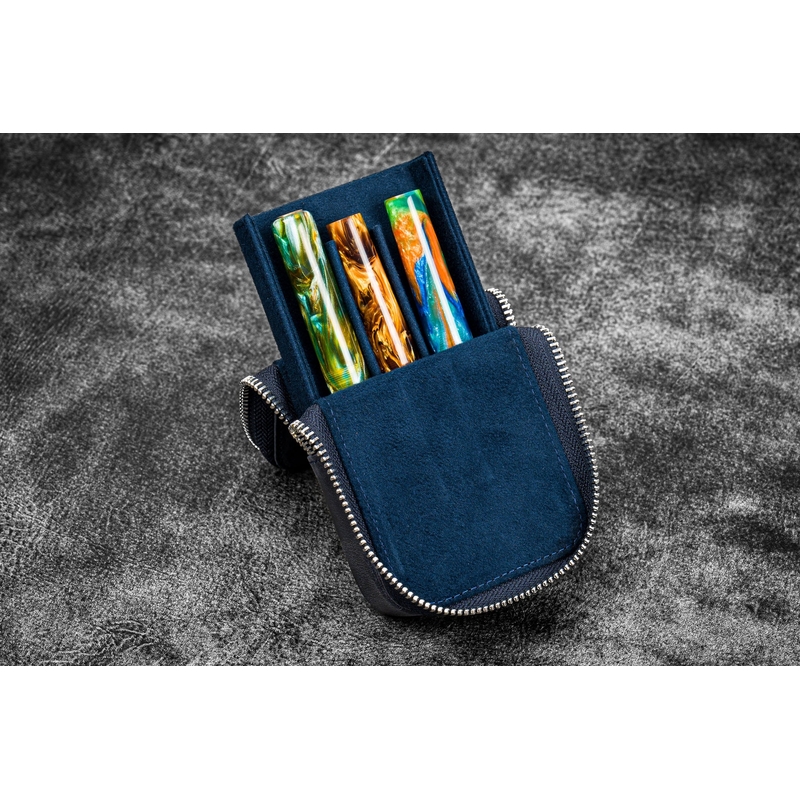 Galen Leather Galen Leather Magnum Opus 3 Slots Pen Case Crazy Horse Navy Blue