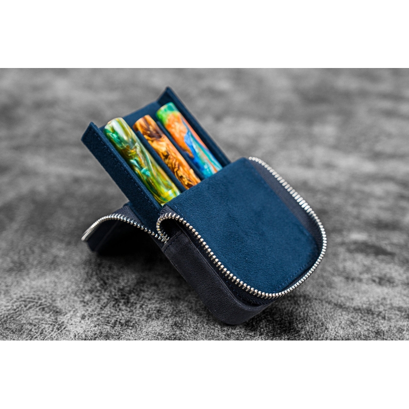 Galen Leather Galen Leather Magnum Opus 3 Slots Pen Case Crazy Horse Navy Blue