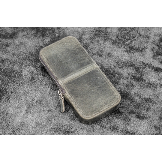 Galen Leather Magnum Opus 3 Slots Pen Case Crazy Horse Smoky Grey