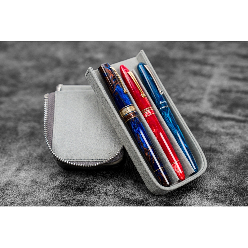 Galen Leather Galen Leather Magnum Opus 3 Slots Pen Case Crazy Horse Smoky Grey