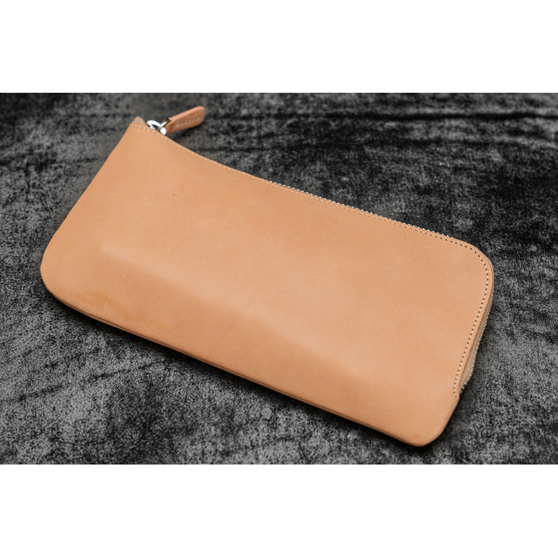 Galen Leather Slip-N-Zip 4 Slots Zippered Pen Pouch - Undyed Leather