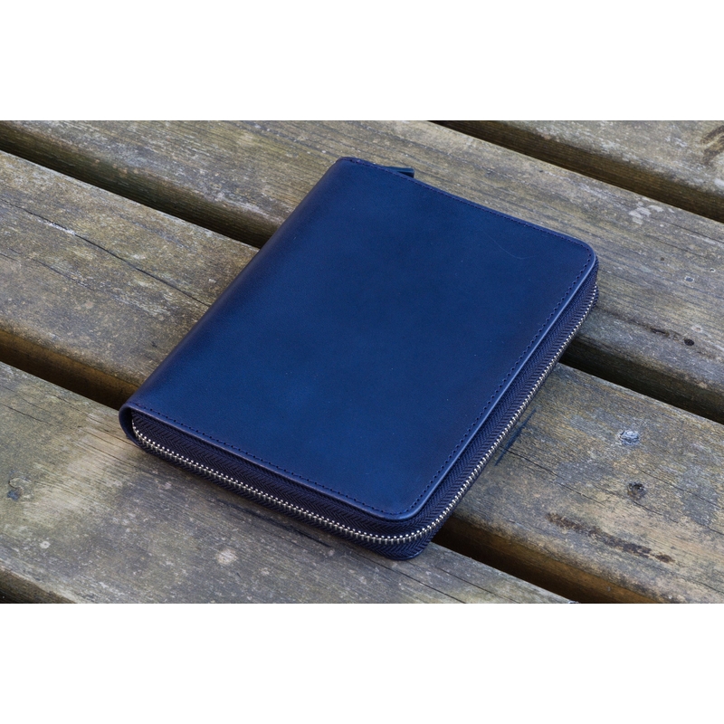 Galen Leather Galen Leather Zippered 5 Slots Pen Case with A6 Notebook Navy Blue