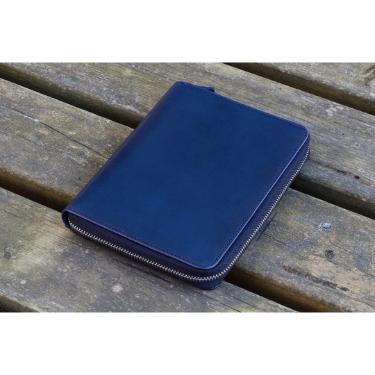 Galen Leather Portapenne in Pelle 5 Posti con Notebook A6 Navy Blue