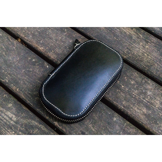 Galen Leather Portapenne in Pelle con Zip 6 Posti Nero