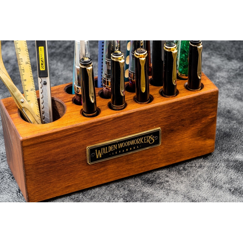 Galen Leather Galen Leather Wood Desk Organizer Portapenne in Legno di Noce