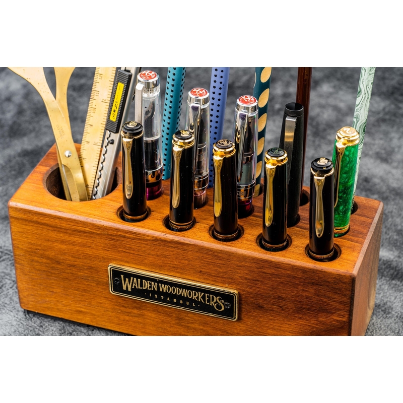 Galen Leather Galen Leather Wood Desk Organizer Portapenne in Legno di Noce