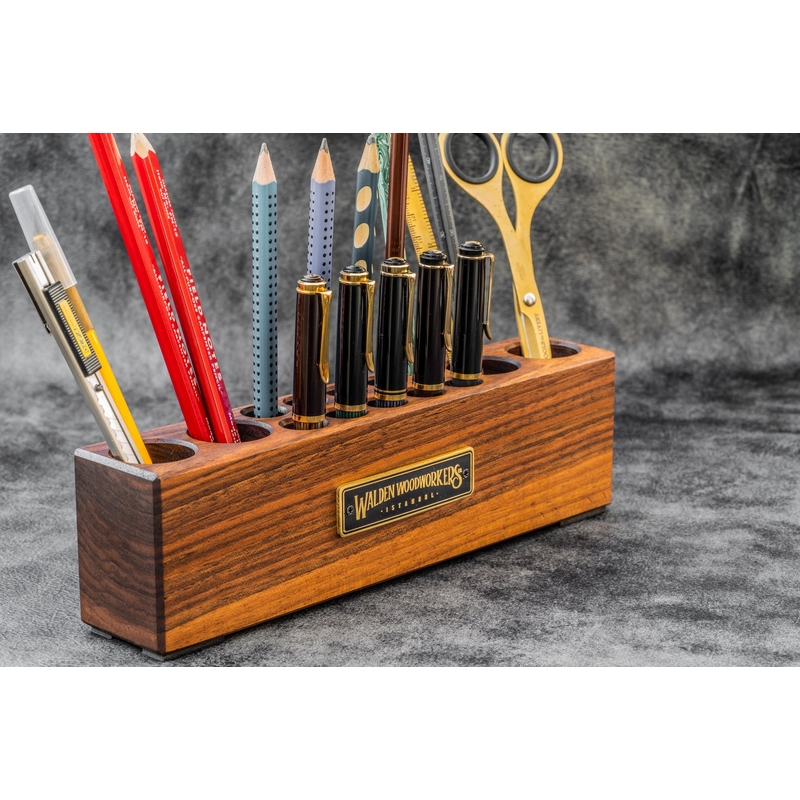 Galen Leather Galen Leather Wood Desk Organizer Portapenne ed Accessori in Legno di Noce