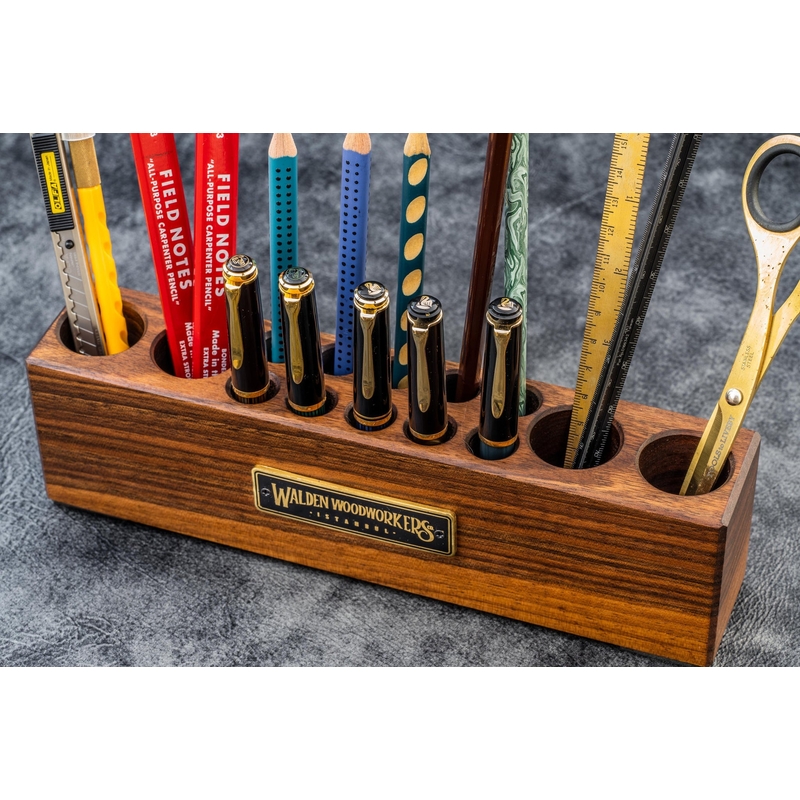 Galen Leather Galen Leather Wood Desk Organizer Portapenne ed Accessori in Legno di Noce