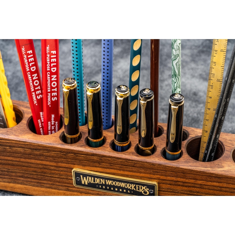 Galen Leather Galen Leather Wood Desk Organizer Portapenne ed Accessori in Legno di Noce