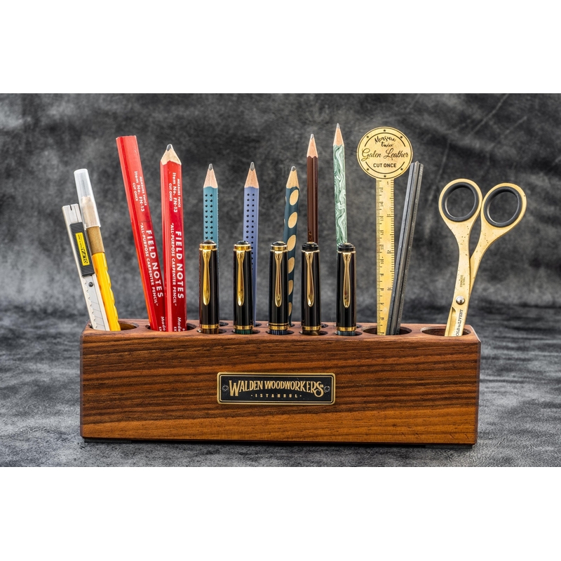 Galen Leather Galen Leather Wood Desk Organizer Portapenne ed Accessori in Legno di Noce