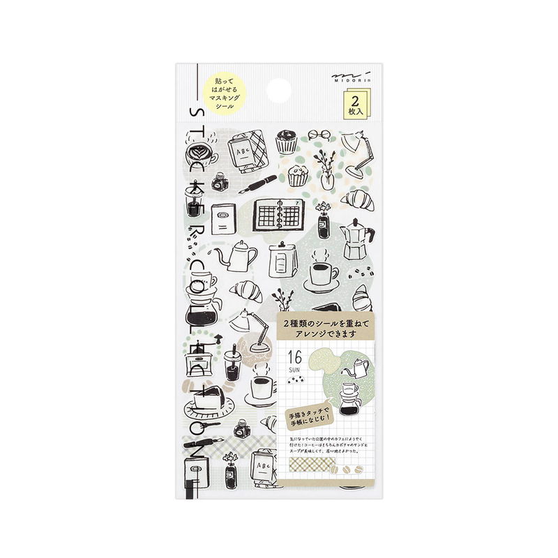 Midori Midori Sticker Two Sheets Monotone Cafè