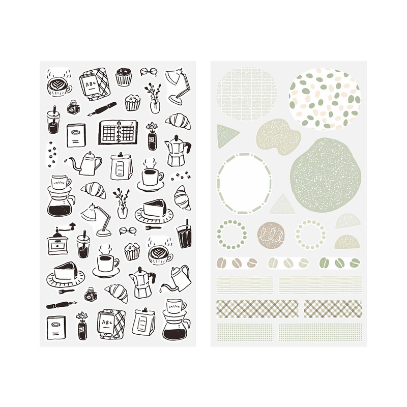 Midori Midori Sticker Two Sheets Monotone Cafè