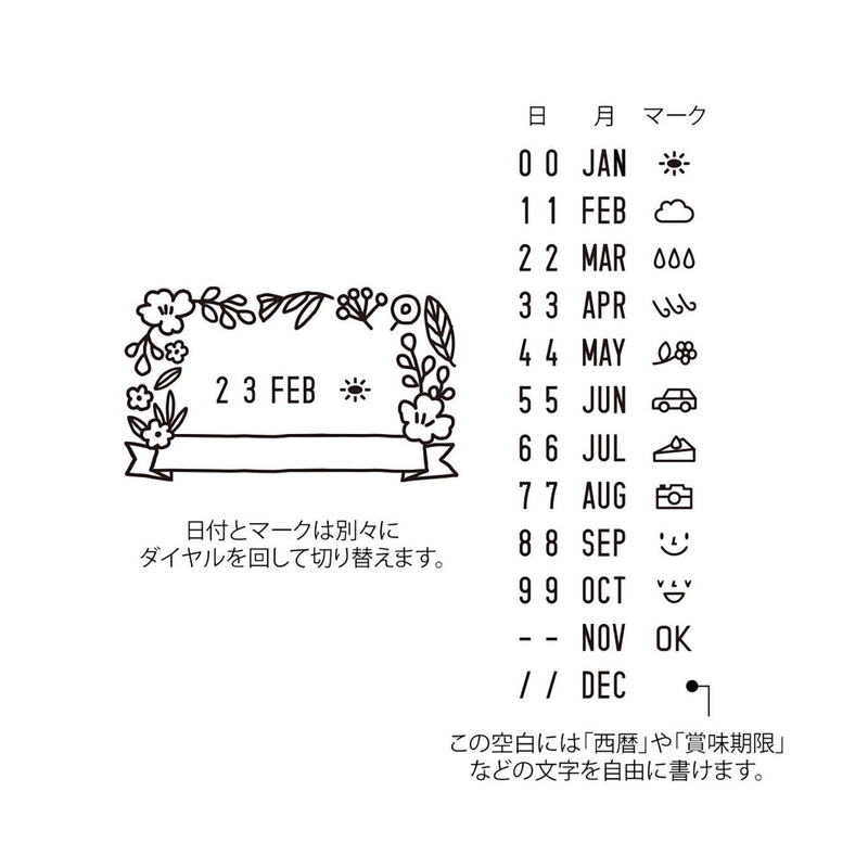 Midori Midori Paintable Rotating Date Stamp Flowers