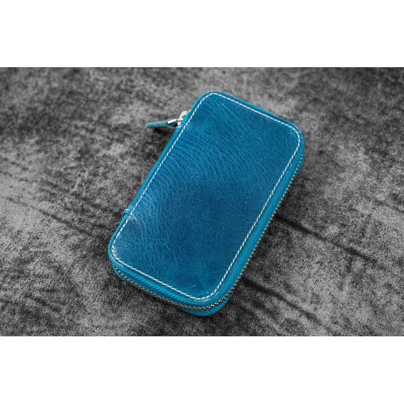 Galen Leather Galen Leather Portapenne in Pelle con Zip 6 Posti Crazy Horse Ocean Blue