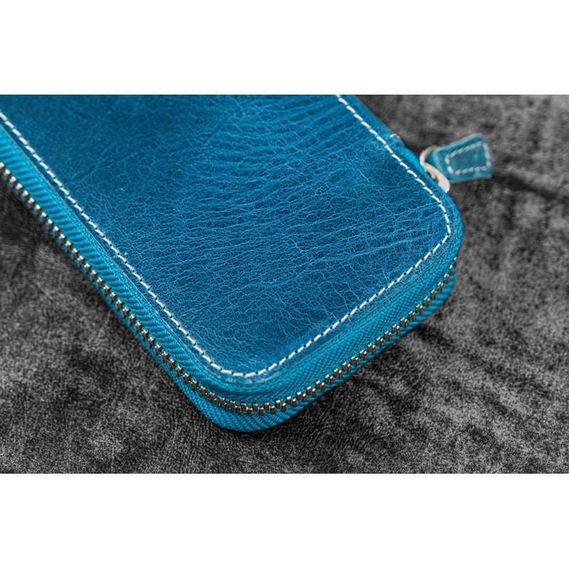 Galen Leather Galen Leather Portapenne in Pelle con Zip 6 Posti Crazy Horse Ocean Blue