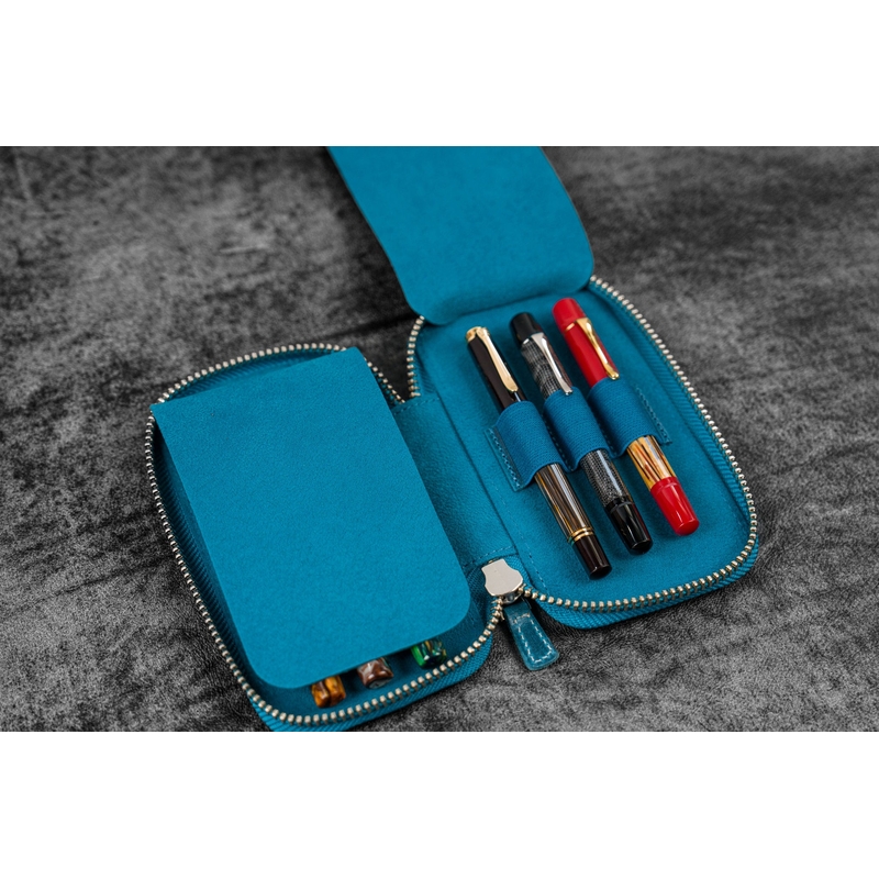 Galen Leather Galen Leather Portapenne in Pelle con Zip 6 Posti Crazy Horse Ocean Blue