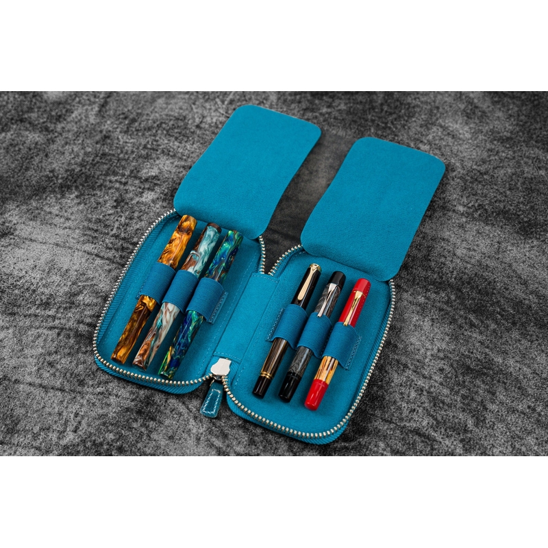 Galen Leather Galen Leather Zippered 6 Slots Pen Case Crazy Horse Ocean Blue