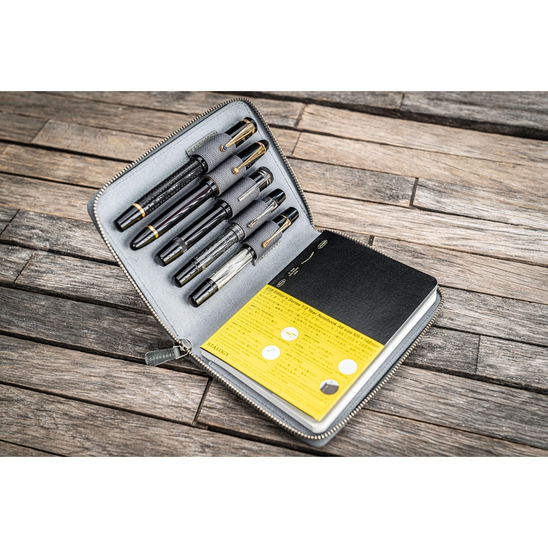 Galen Leather Galen Leather Portapenne in Pelle 5 Posti con Notebook A6 Crazy Horse Smoky Grey
