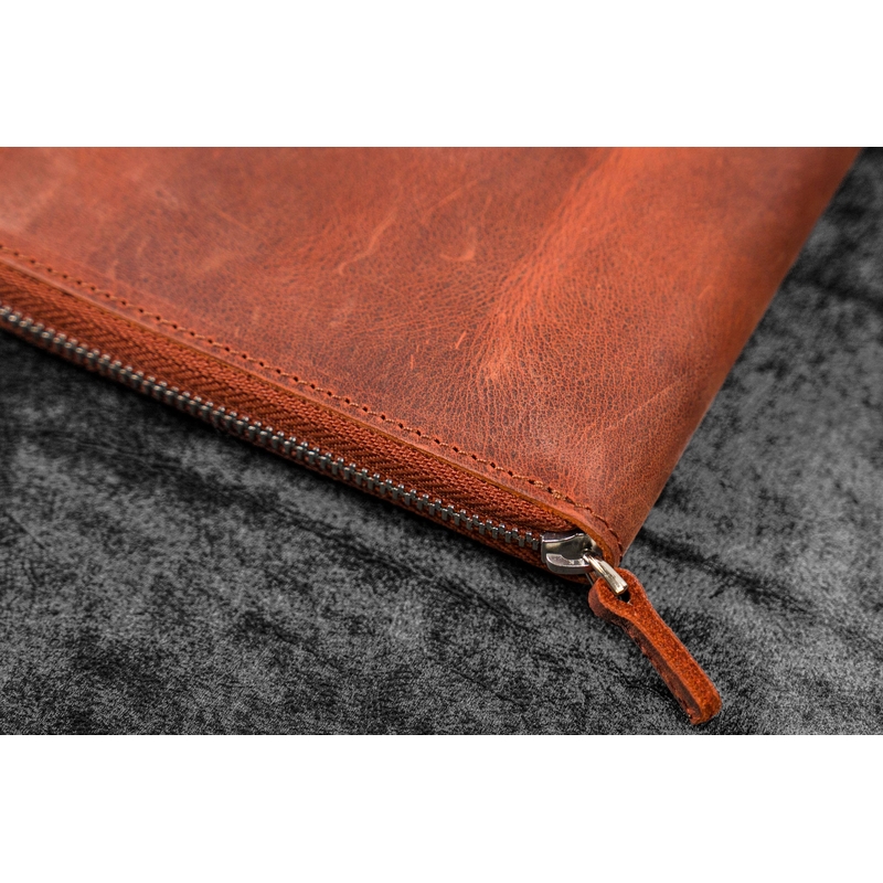 Galen Leather Galen Leather Portapenne in Pelle 5 Posti con Notebook A6 Crazy Horse Orange
