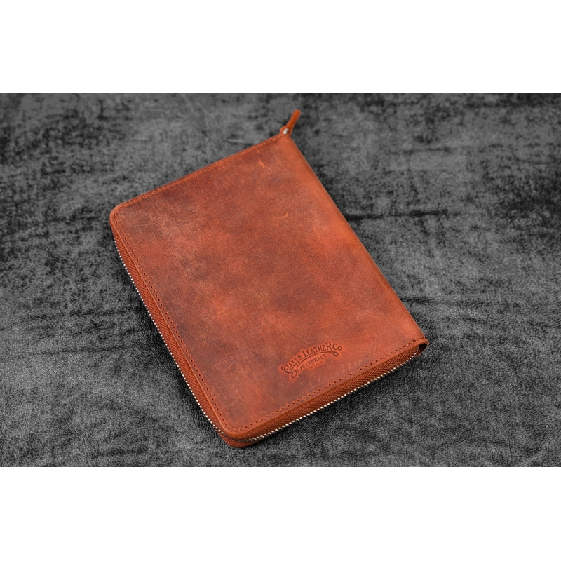 Galen Leather Galen Leather Portapenne in Pelle 5 Posti con Notebook A6 Crazy Horse Orange