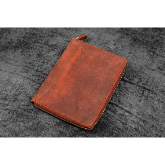 Galen Leather Portapenne in Pelle 5 Posti con Notebook A6 Crazy Horse Orange