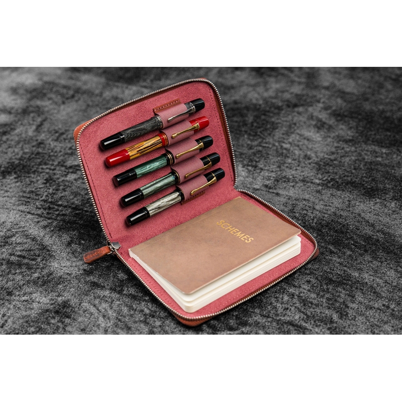 Galen Leather Galen Leather Zippered 5 Slots Pen Case with A6 Notebook Crazy Horse Orange