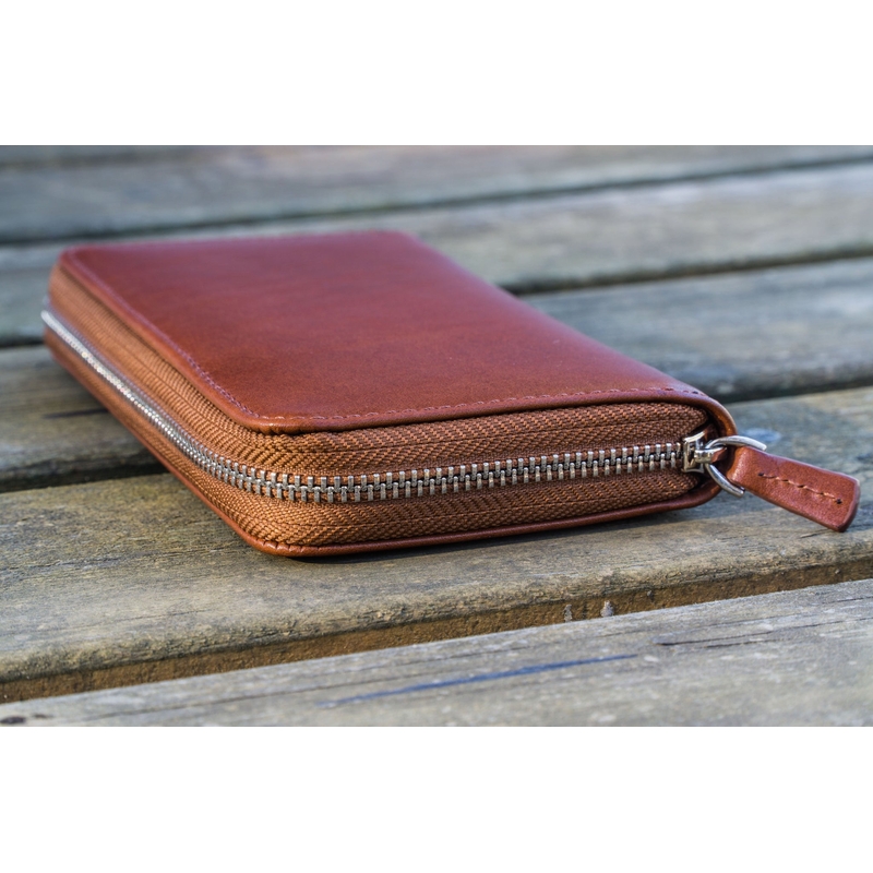 Galen Leather Galen Leather Portapenne in Pelle con Zip 3 Posti Marrone