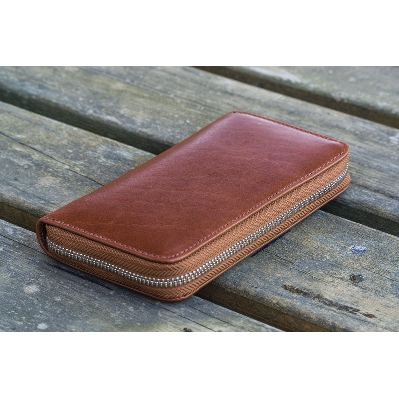 Galen Leather Galen Leather Portapenne in Pelle con Zip 3 Posti Marrone