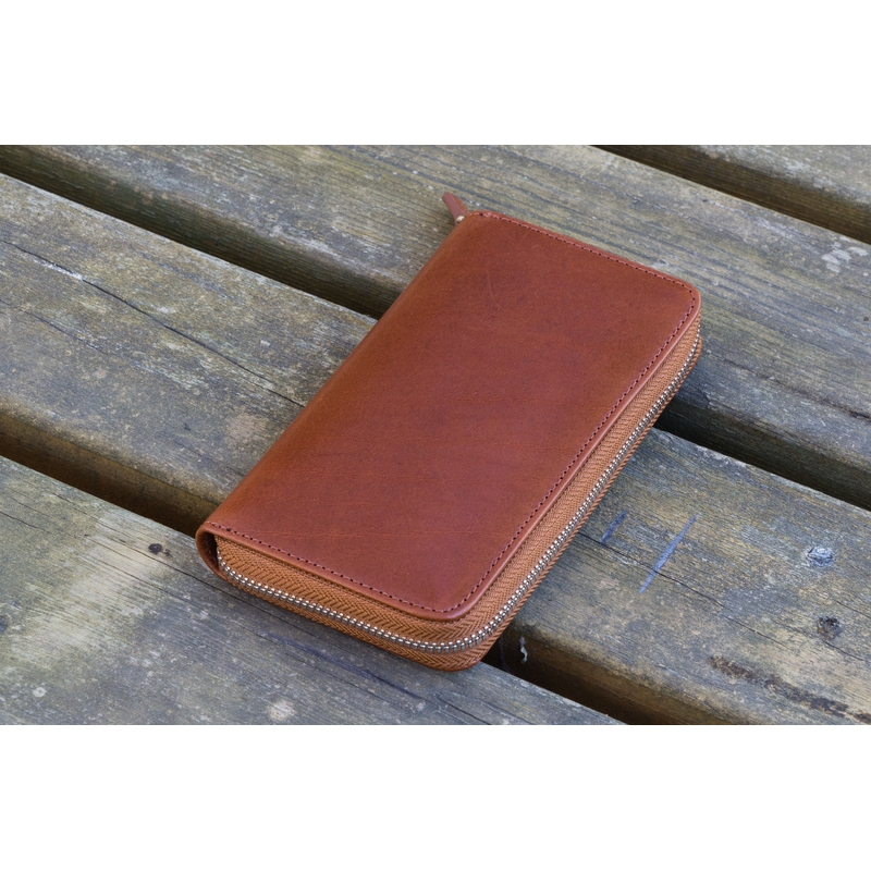 Galen Leather Galen Leather Portapenne in Pelle con Zip 3 Posti Marrone