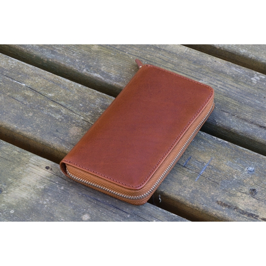 Galen Leather Zippered 3 Slots Pen Case Brown