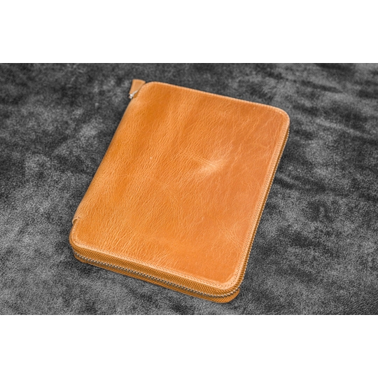 Galen Leather Zippered 20 Slots Pen Case Crazy Horse Honey Ochre