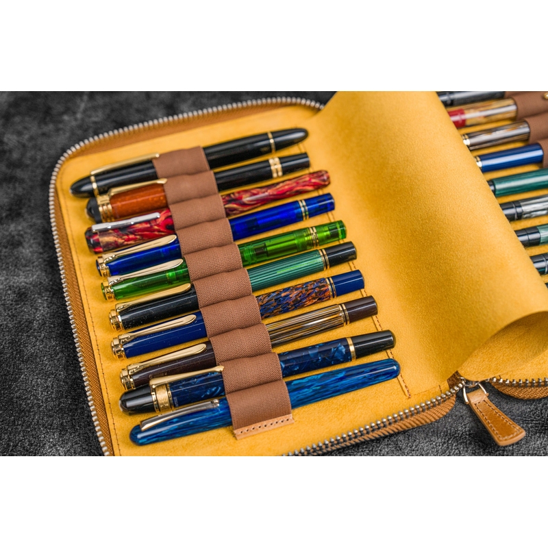 Galen Leather Galen Leather Portapenne in Pelle con Zip 20 Posti Crazy Horse Honey Ochre