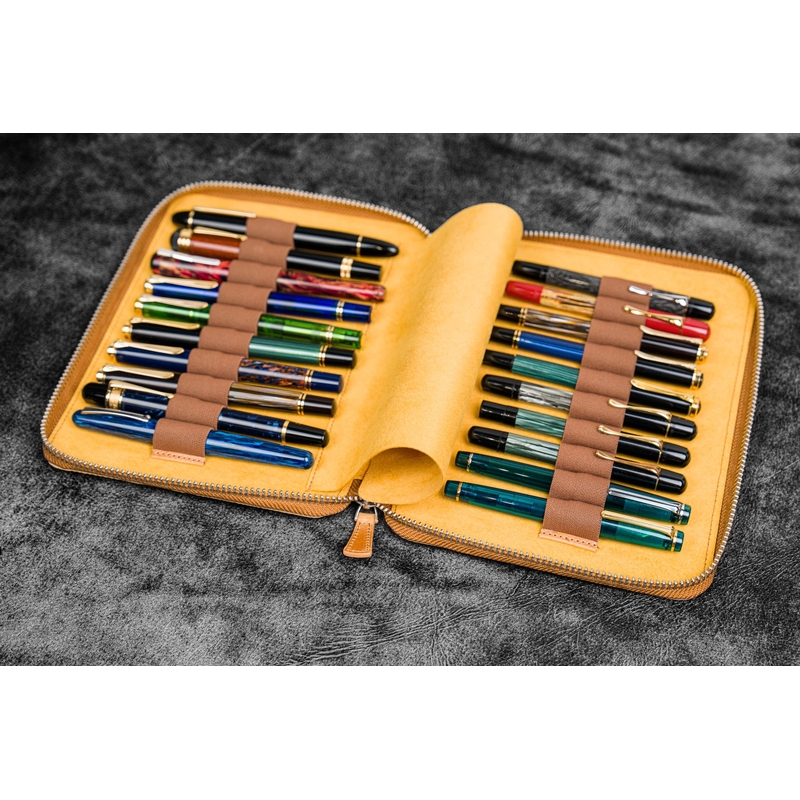 Galen Leather Galen Leather Portapenne in Pelle con Zip 20 Posti Crazy Horse Honey Ochre