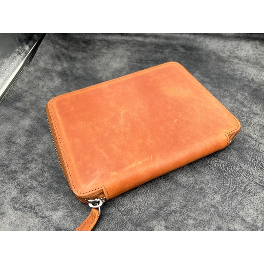 Galen Leather Portapenne in Pelle con Zip 20 Posti Crazy Horse Tan