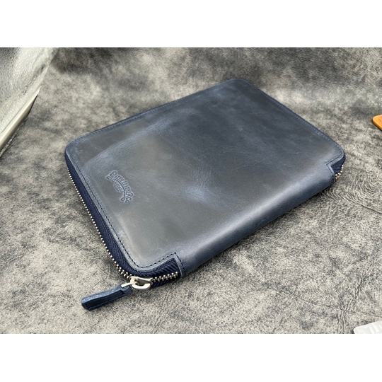 Galen Leather Portapenne in Pelle 10 Posti con Notebook A5 Crazy Horse Navy Blue