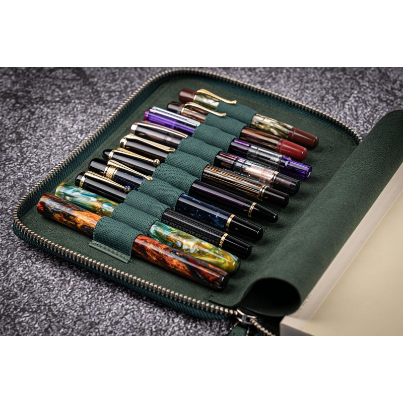 Galen Leather Galen Leather Portapenne in Pelle 10 Posti con Notebook A5 Crazy Horse Forest Green