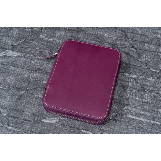 Galen Leather Zippered 10 Slots Pen Case Purple