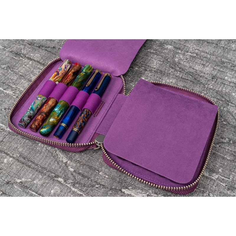 Galen Leather Galen Leather Portapenne in Pelle con Zip 10 Posti Viola