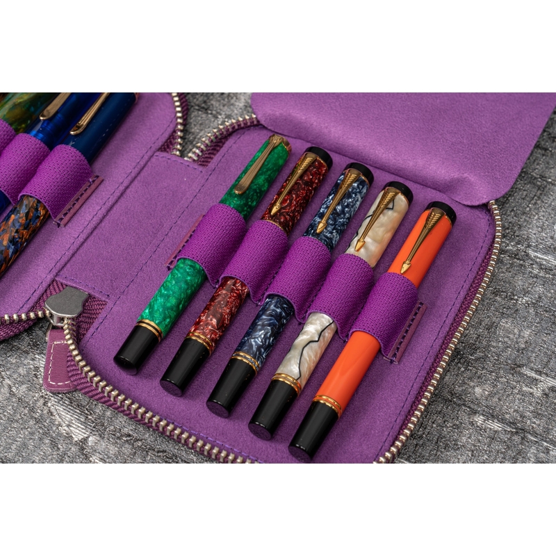Galen Leather Galen Leather Portapenne in Pelle con Zip 10 Posti Viola