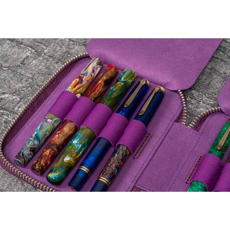 Galen Leather Galen Leather Portapenne in Pelle con Zip 10 Posti Viola