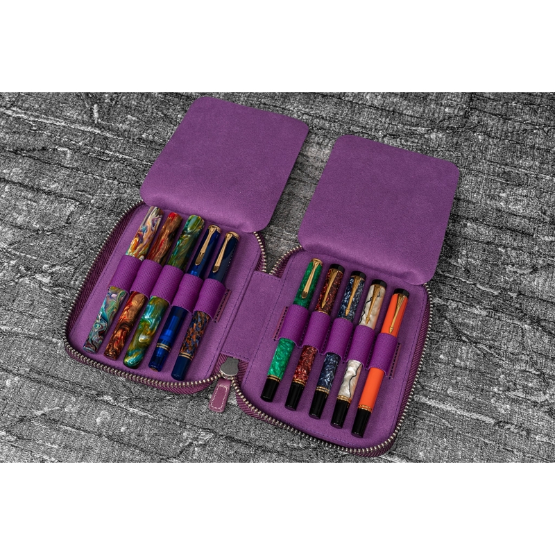 Galen Leather Galen Leather Portapenne in Pelle con Zip 10 Posti Viola
