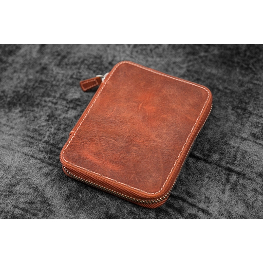 Galen Leather Zippered 10 Slots Pen Case Crazy Horse Orange