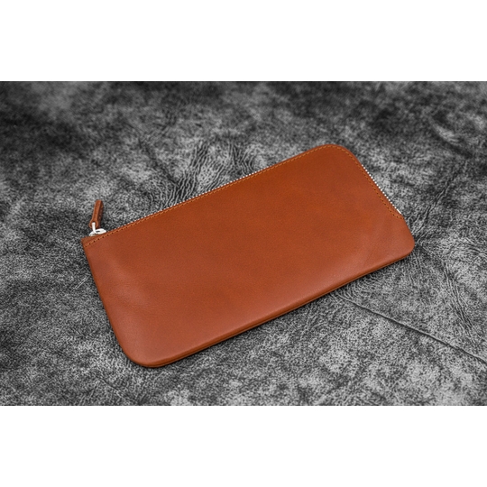 Galen Leather Slip-N-Zip Portapenne in Pelle 4 Posti Marrone