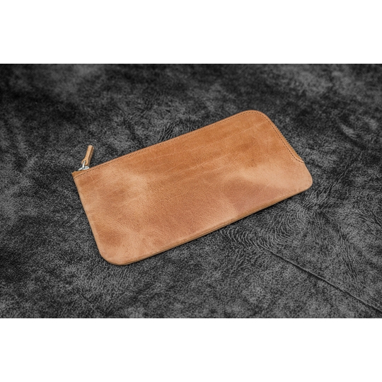 Galen Leather Slip-N-Zip 4 Slots Zippered Pen Pouch Crazy Horse Honey Ochre