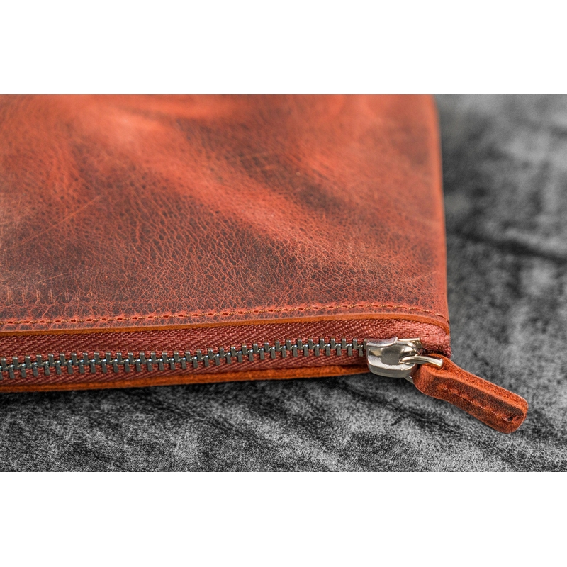Galen Leather Galen Leather Slip-N-Zip 4 Slots Zippered Pen Pouch Crazy Horse Orange