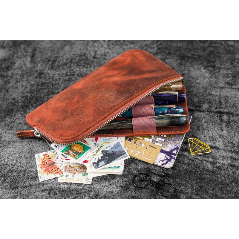 Galen Leather Galen Leather Slip-N-Zip 4 Slots Zippered Pen Pouch Crazy Horse Orange