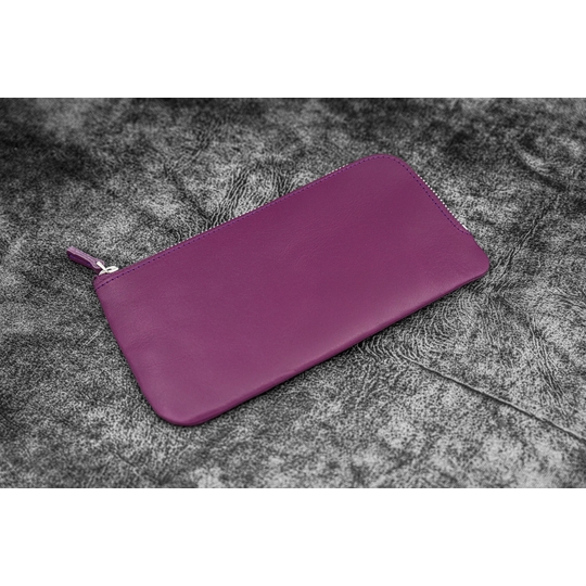 Galen Leather Slip-N-Zip 4 Slots Zippered Pen Pouch Purple