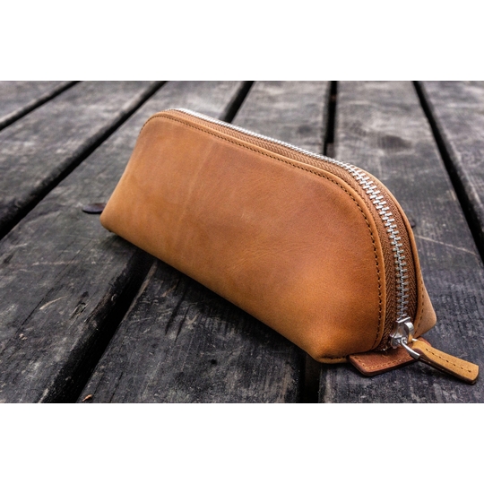 Galen Leather XLarge Zipper Pencil Case Crazy Horse Tan