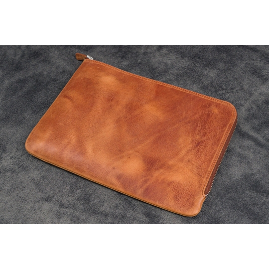 Galen Leather Zippered Writer's Bank Bag Crazy Horse Tan