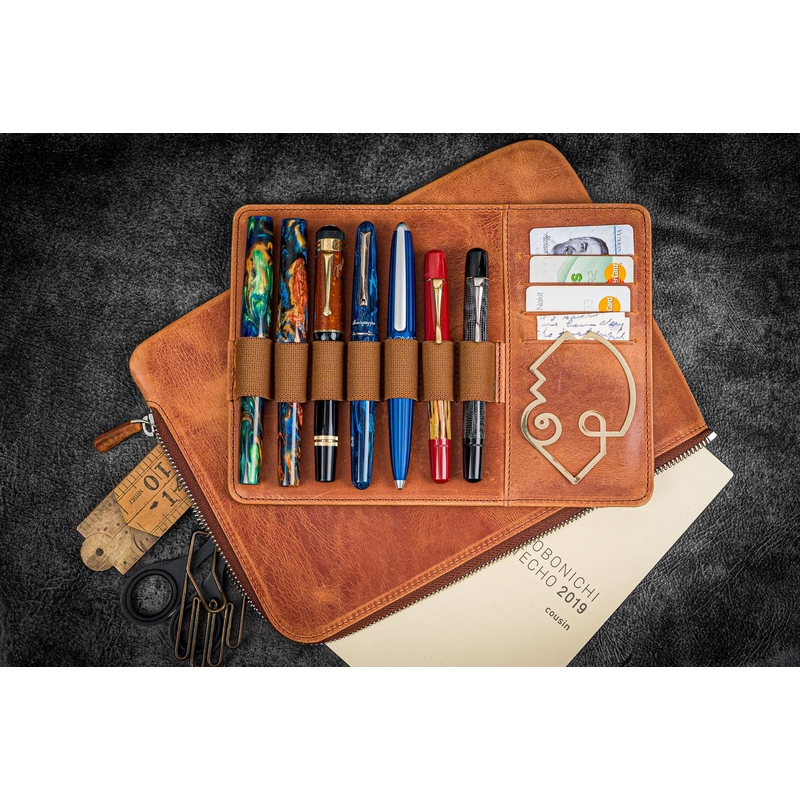 Galen Leather Galen Leather Writer's Bank Bag con Portapenne 7 Posti Crazy Horse Tan